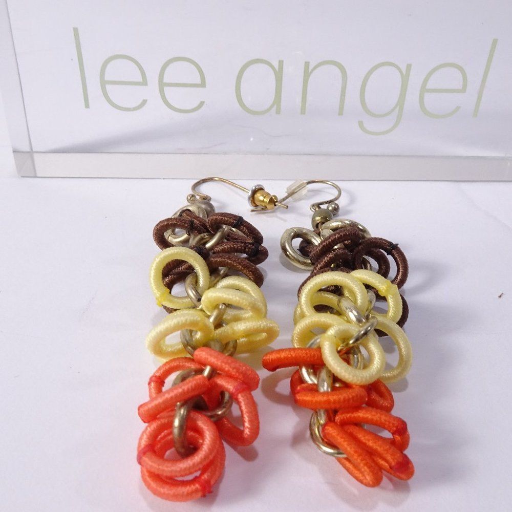 Lee angel Neiman Marcus Color Block ribbon wrapped rings Earrings NWT 120